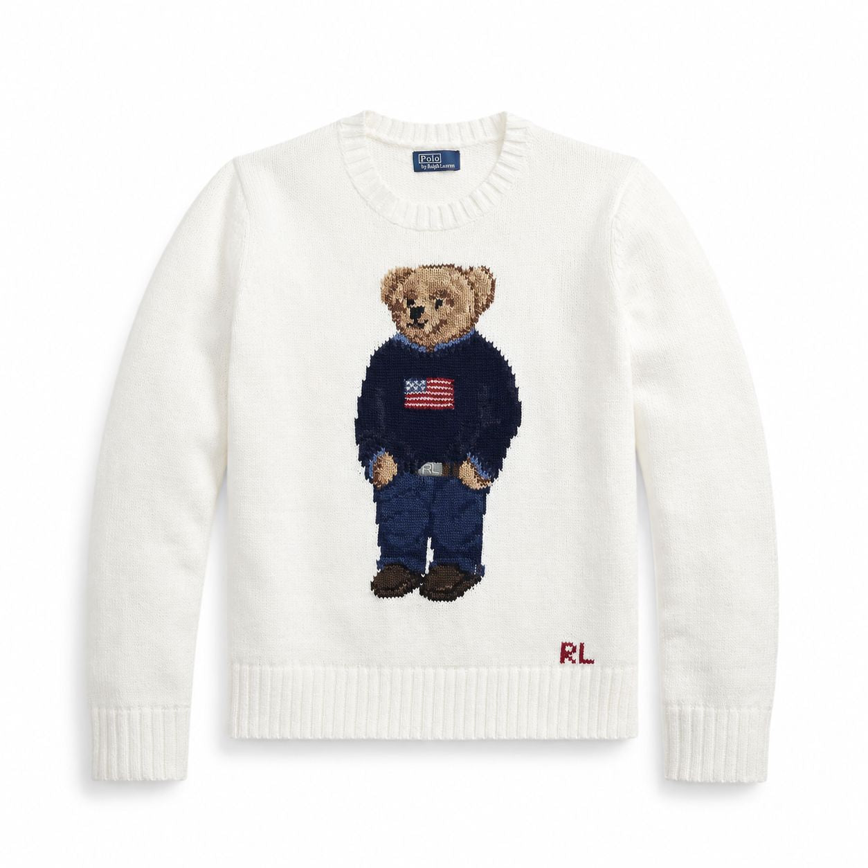 RL Polo Bear Sweater in Linen-Cotton with Crew Neck