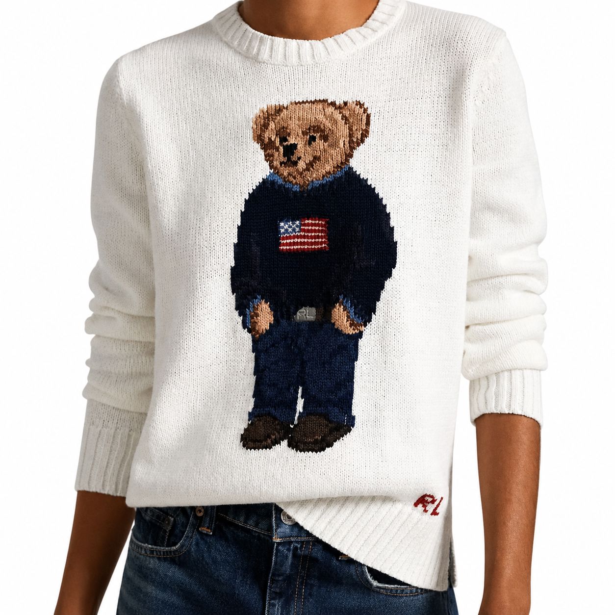 RL Polo Bear Sweater in Linen-Cotton with Crew Neck