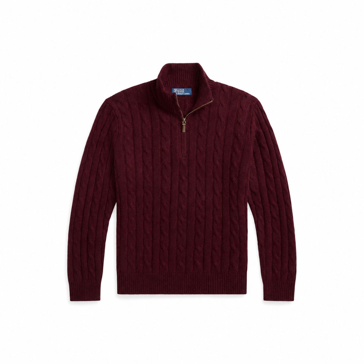RL Cashmere Sweater with Cable Knit and Zip