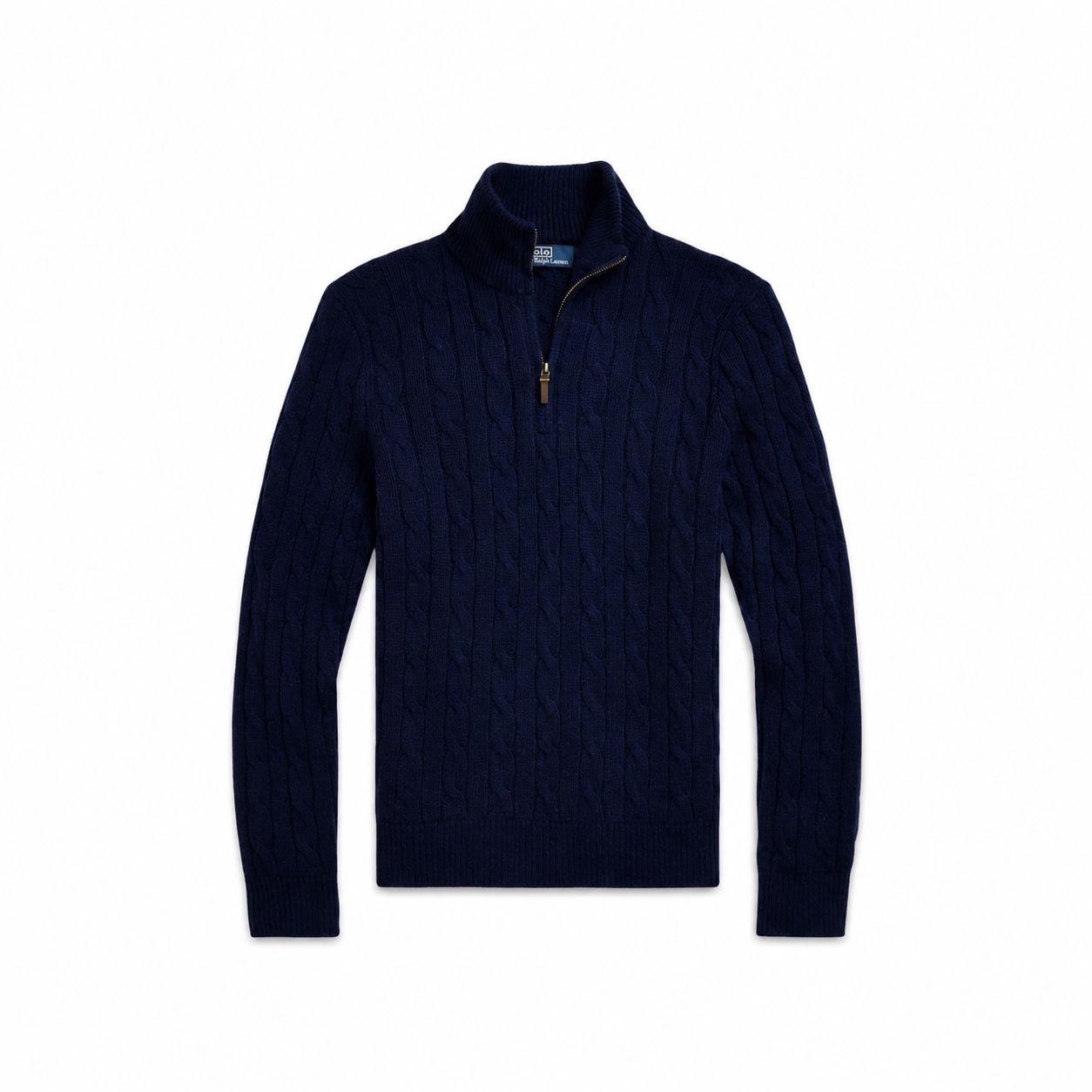 RL Cashmere Sweater with Cable Knit and Zip