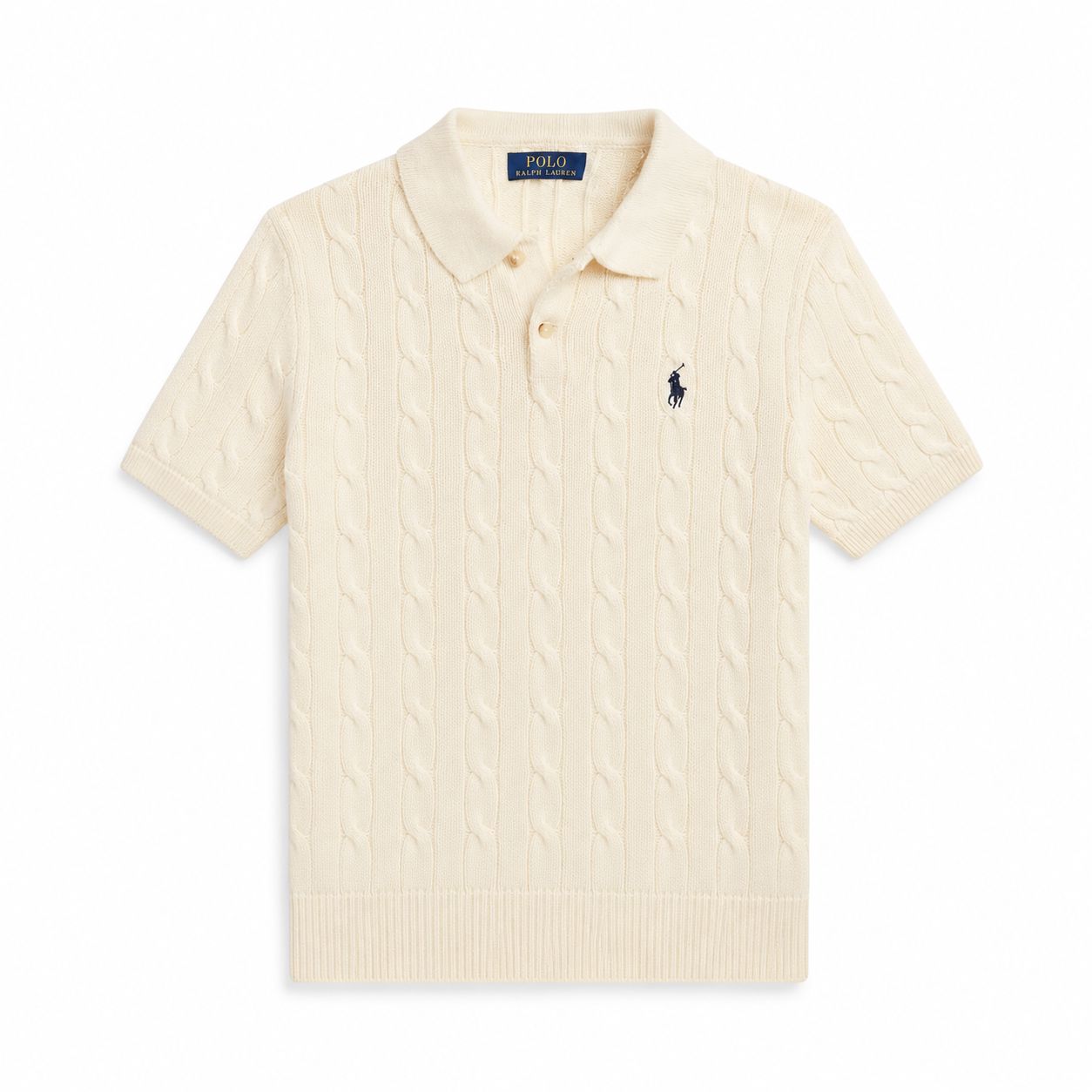 RL Polo-Sweater in Cotton with Cable Knit