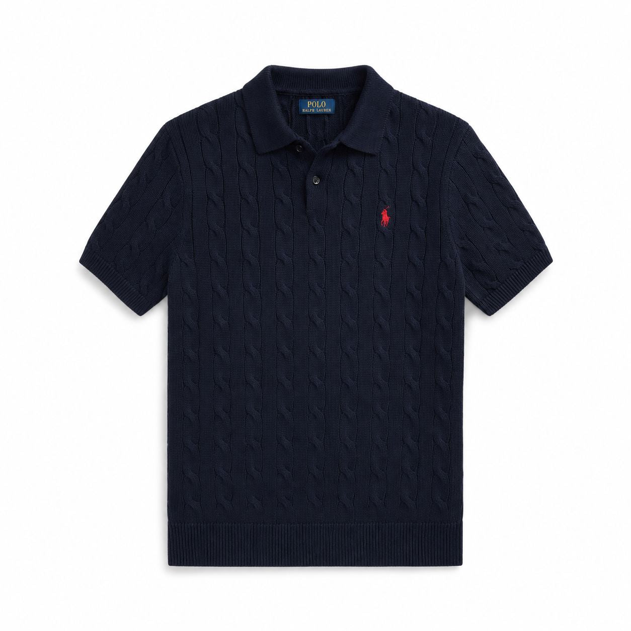 RL Polo-Sweater in Cotton with Cable Knit