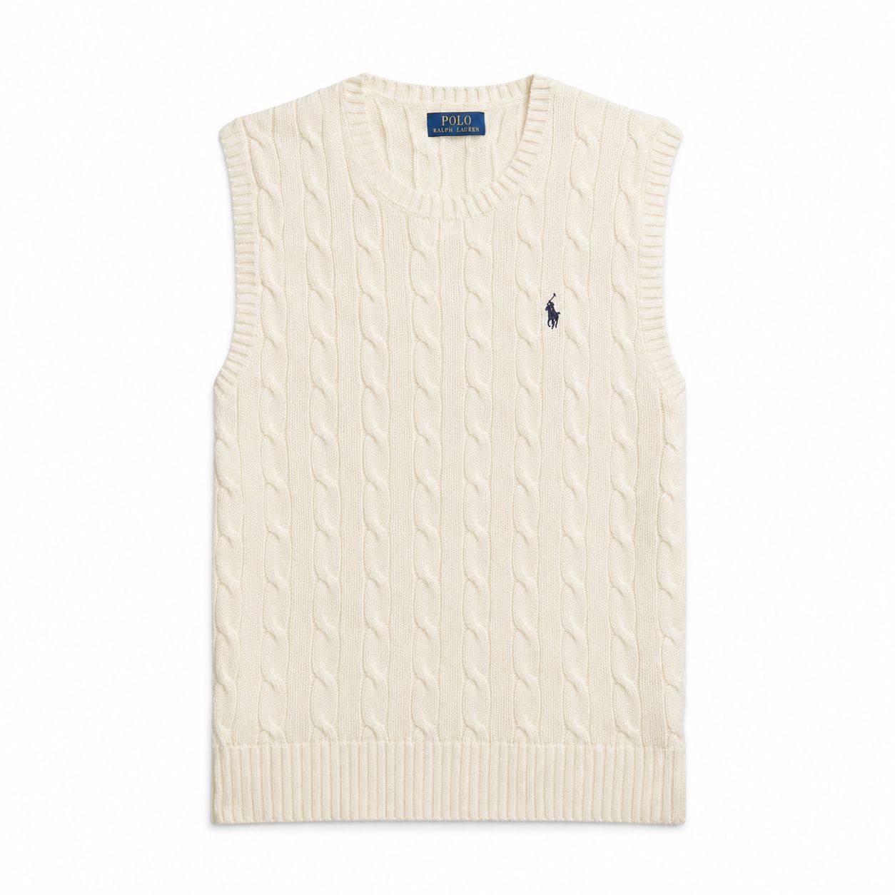 RL Sweater Vest in Cotton with Cable Knit