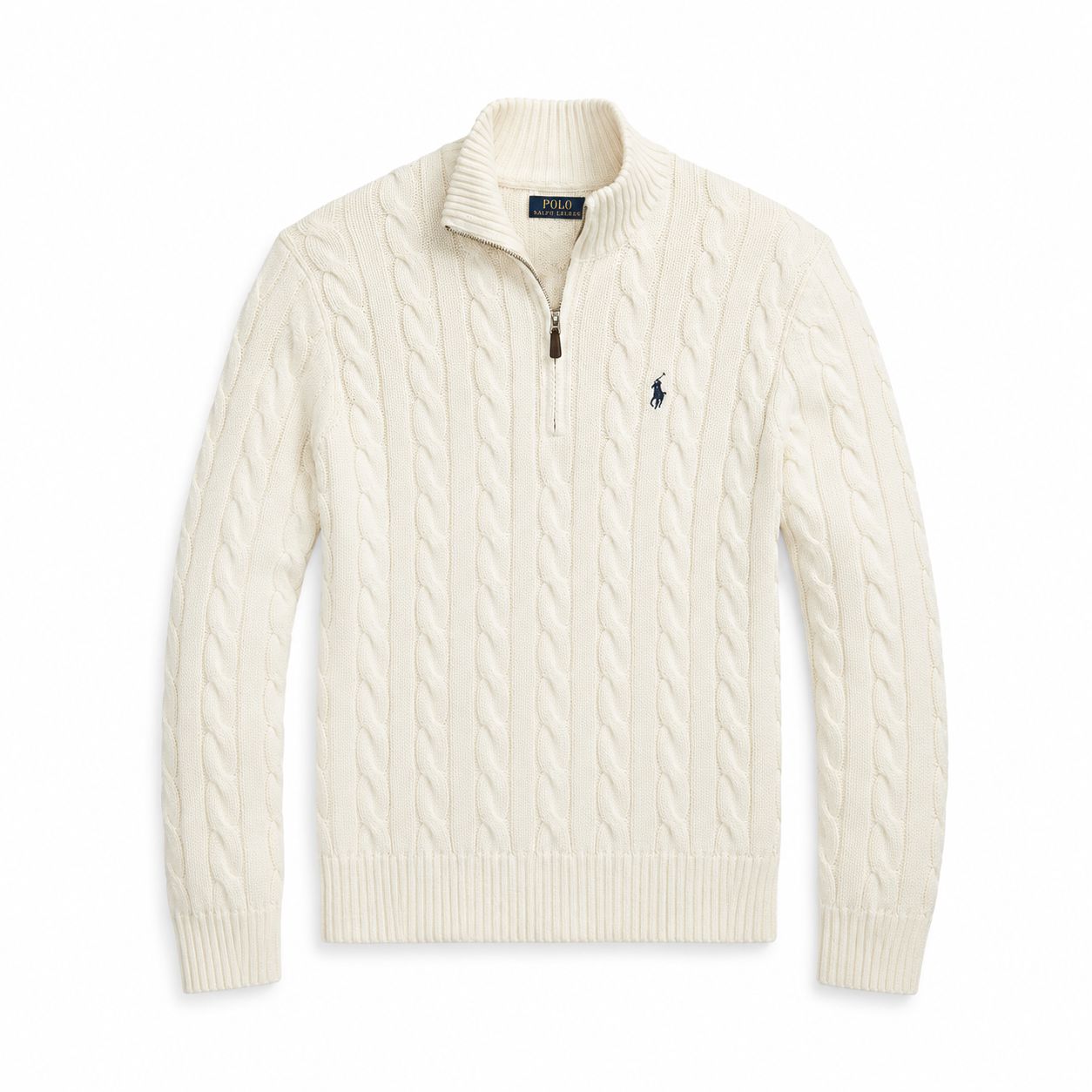 RL Chunky Cable-Knit Cotton-Sweater with Quarter Zip