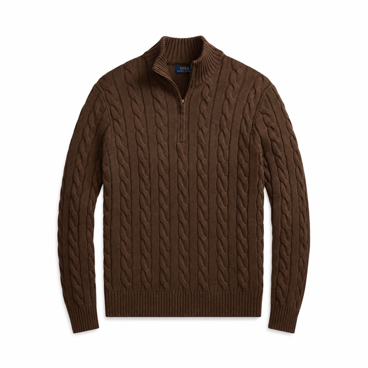 RL Chunky Cable-Knit Cotton-Sweater with Quarter Zip