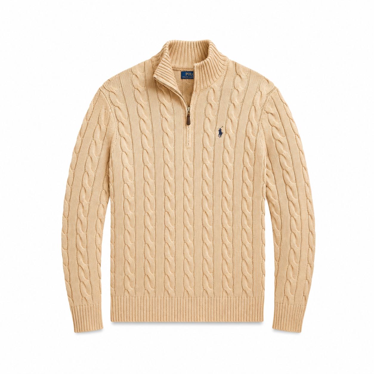 RL Chunky Cable-Knit Cotton-Sweater with Quarter Zip