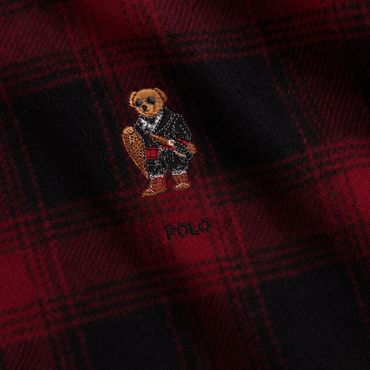 RL Polo Bear Wool Scarf with Plaid