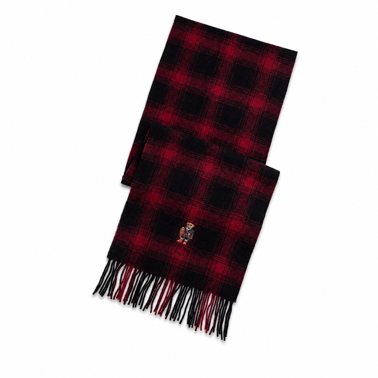 RL Polo Bear Wool Scarf with Plaid
