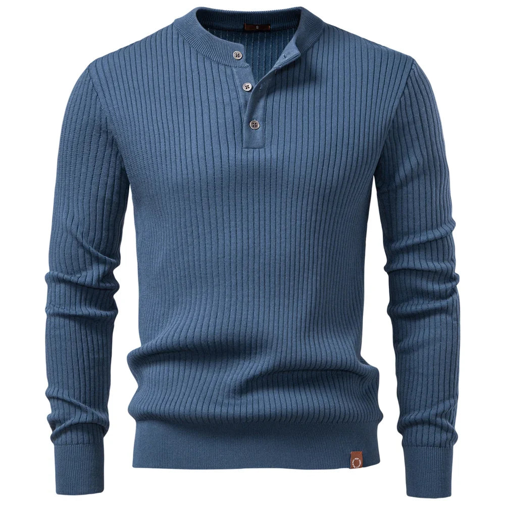 VINCELLI® Ribbed Button Placket Long Sleeve Polo