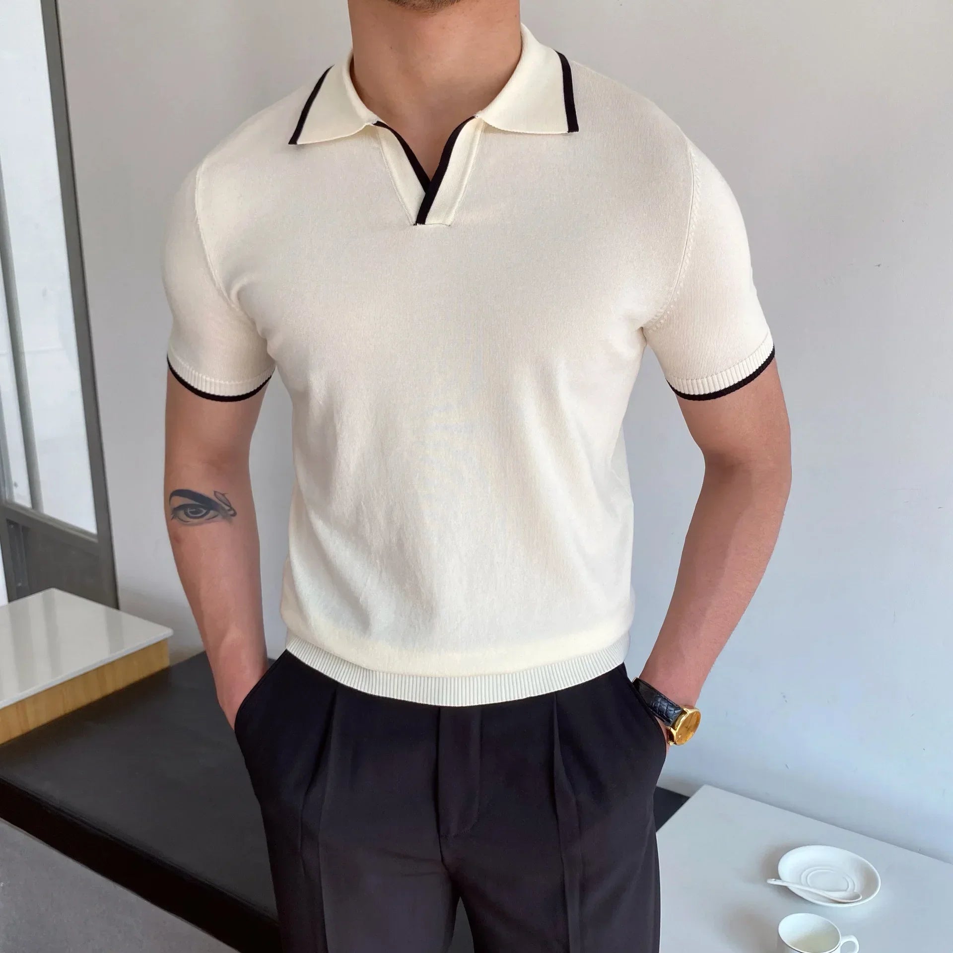 ALTAVILLA® Elbow-Sleeve Knit Polo Shirt