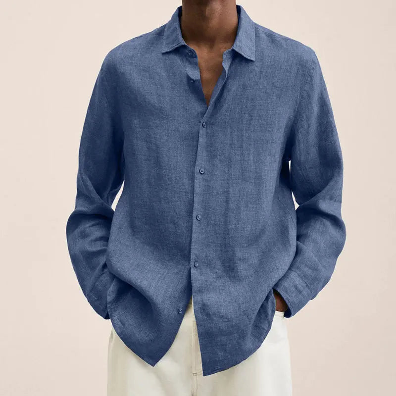 FLORENTINO® Men's Solid Color Cotton Linen Long Sleeve Shirt