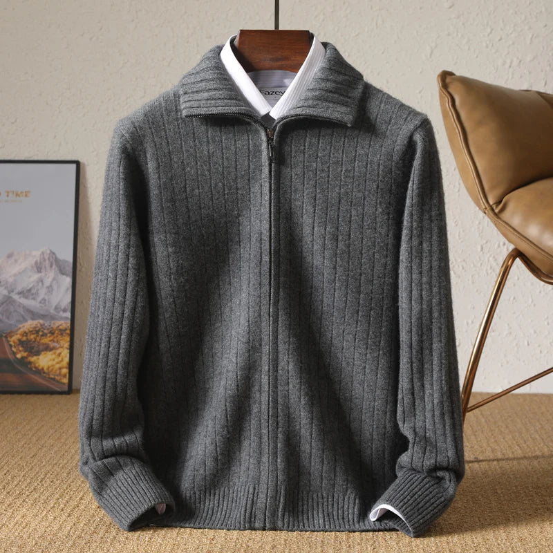 ALDOVIERI® Merino Wool Turtleneck Zip Cardigan