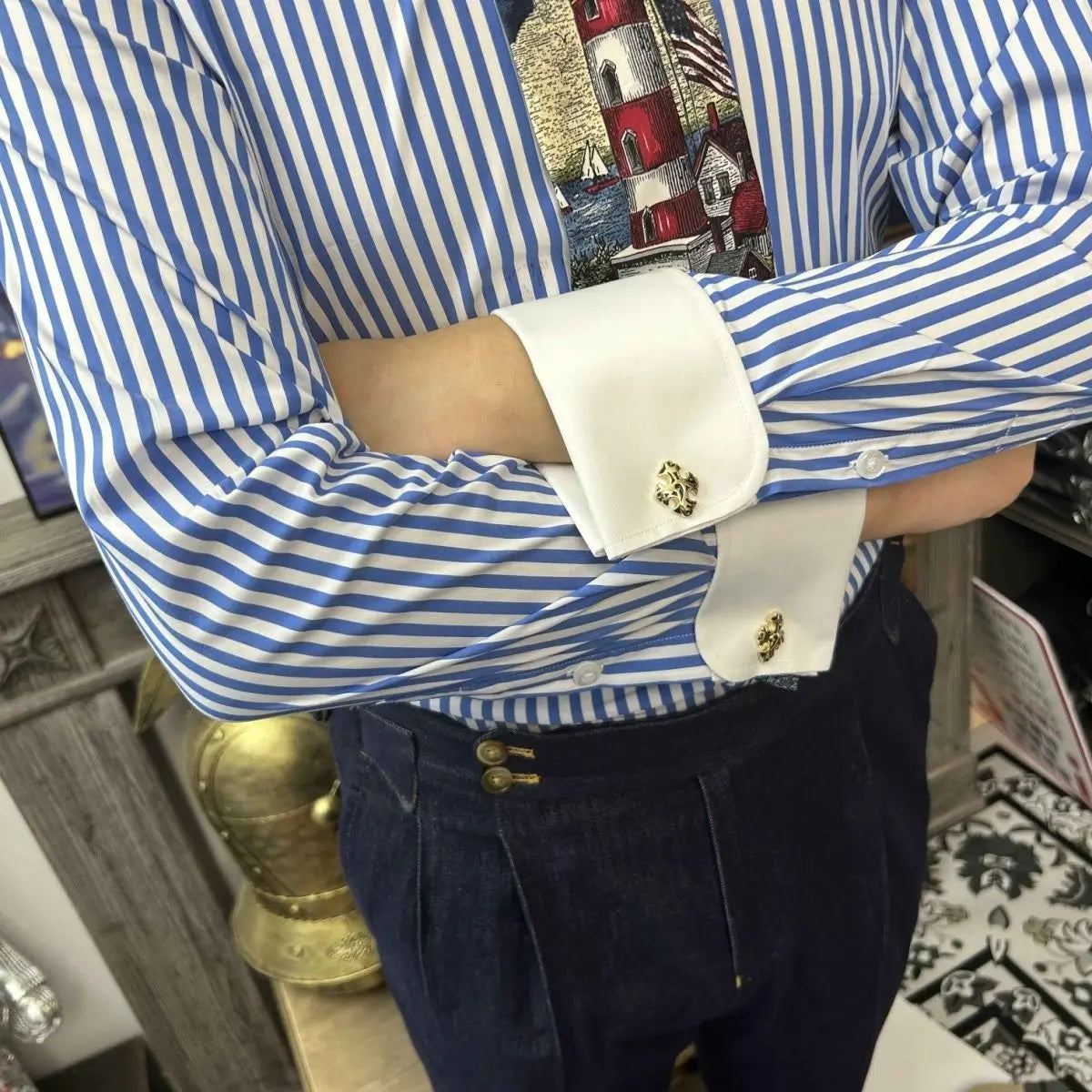 VALSORI® Windsor Collar Stripe Slim Shirt