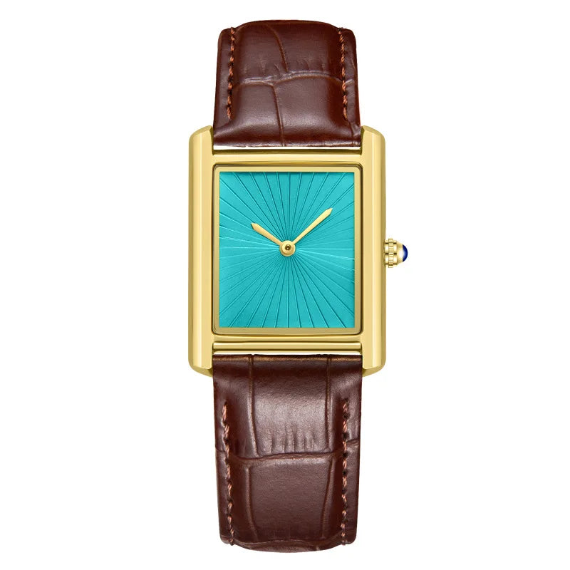 CARTAVIO® Classic Square Two-Hand Leather Watch