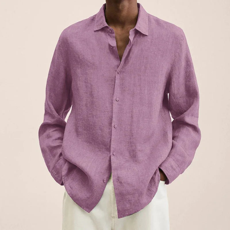 FLORENTINO® Men's Solid Color Cotton Linen Long Sleeve Shirt