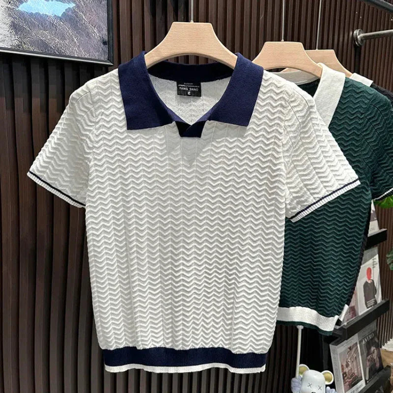 SOLVETTI® Ice Silk Contrast Collar Slim Polo Shirt