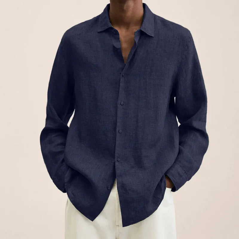 FLORENTINO® Men's Solid Color Cotton Linen Long Sleeve Shirt
