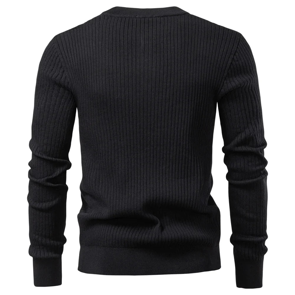 VINCELLI® Ribbed Button Placket Long Sleeve Polo