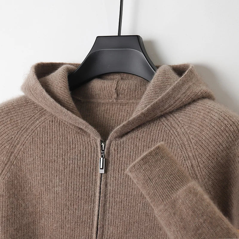 VOLANTE® 100% Merino Wool Zip Hooded Cardigan