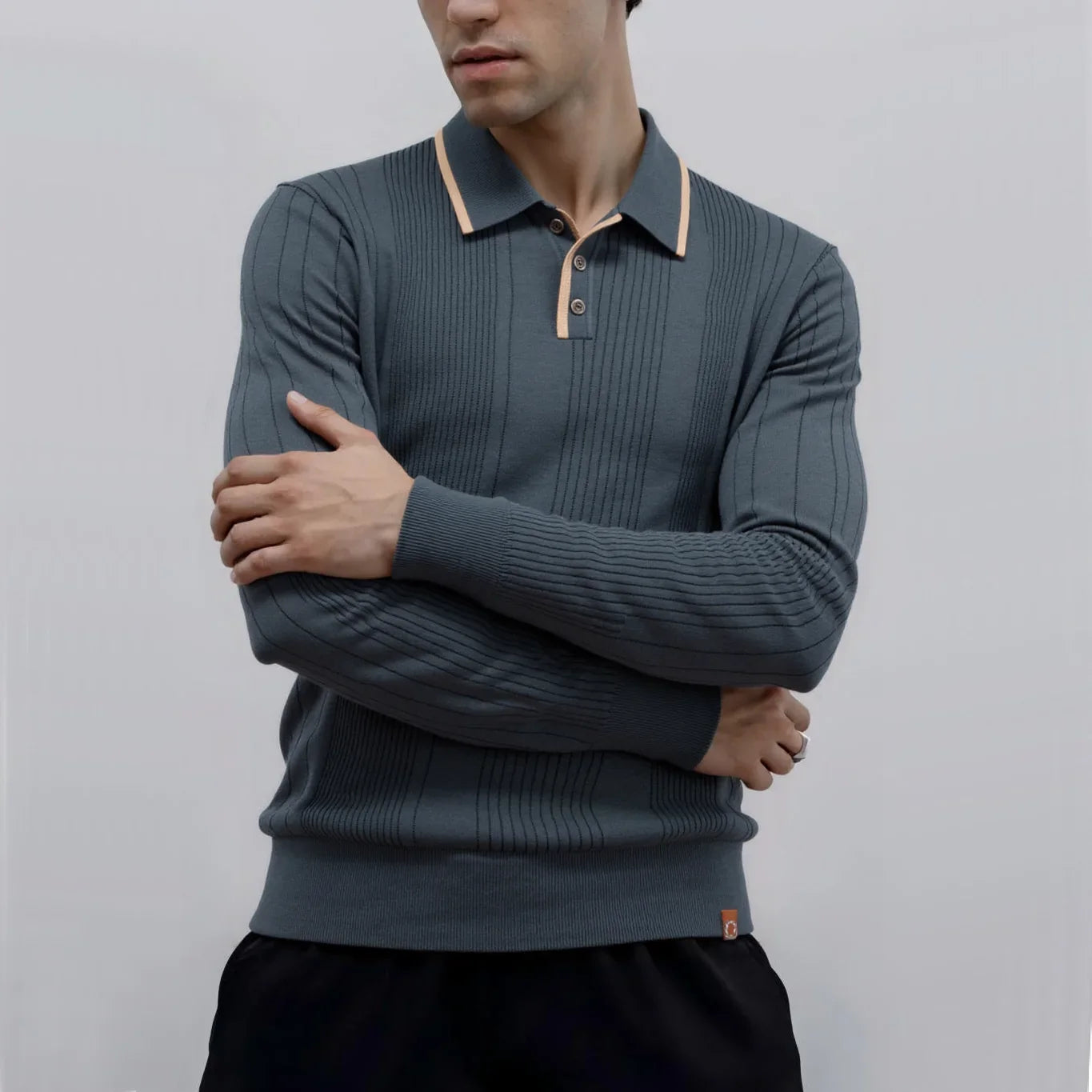 ALDOVARI® Long Sleeve Knit Button Polo Shirt