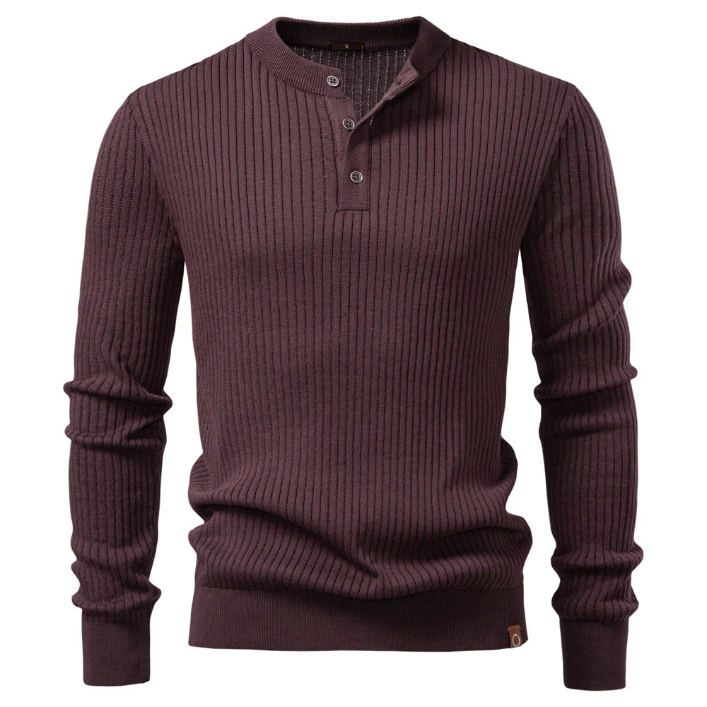VINCELLI® Ribbed Button Placket Long Sleeve Polo