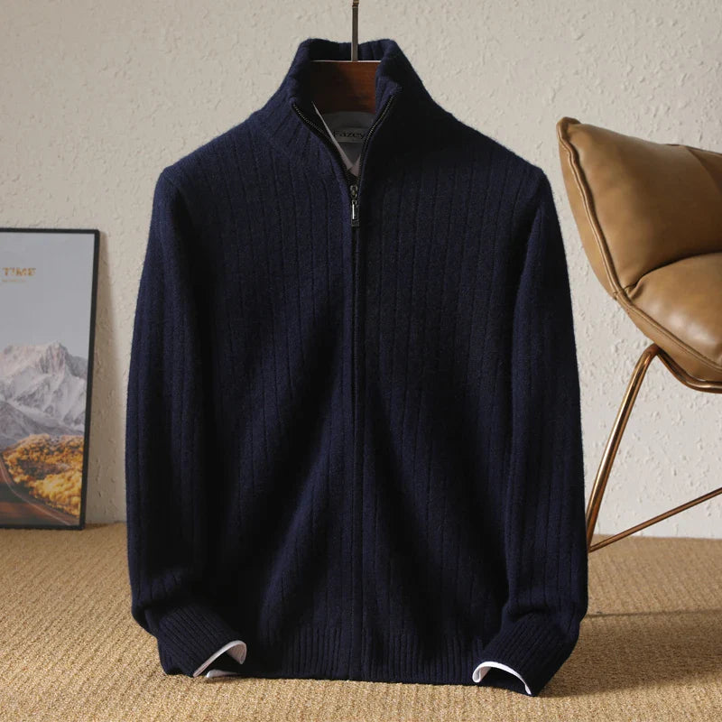 ALDOVIERI® Merino Wool Turtleneck Zip Cardigan