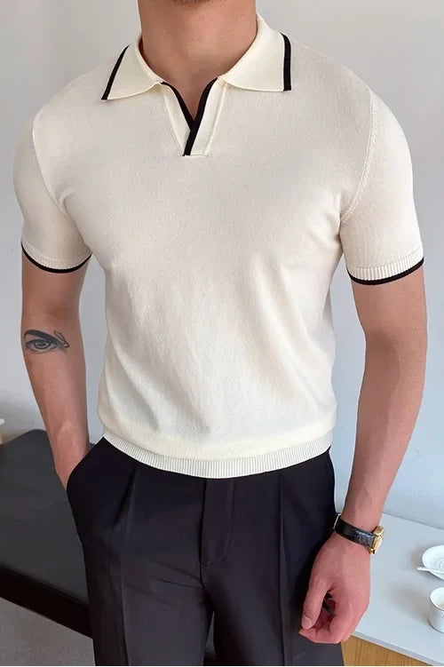ALTAVILLA® Elbow-Sleeve Knit Polo Shirt
