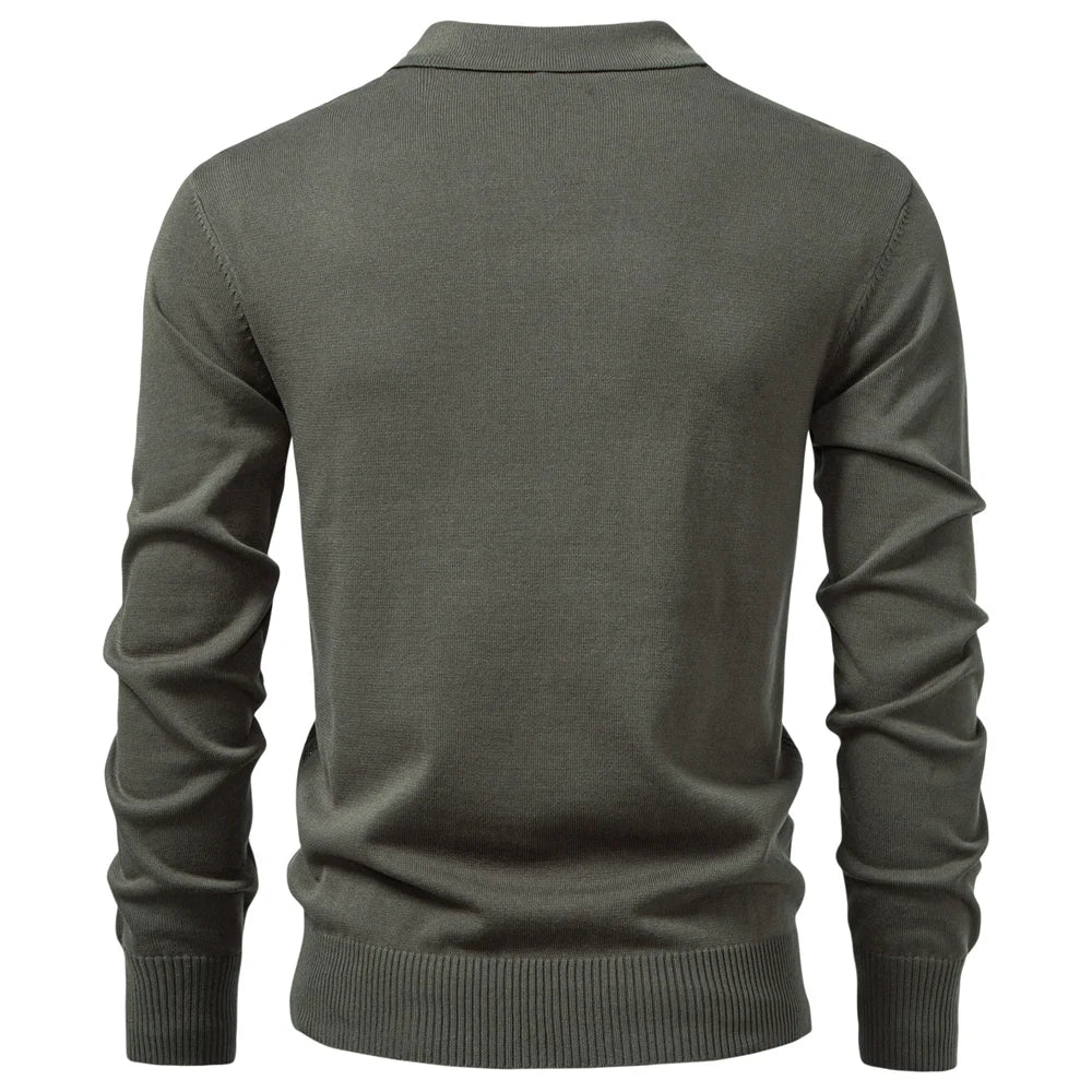 VALCERO® Zip Placket Cable Knit Slim Polo Shirt