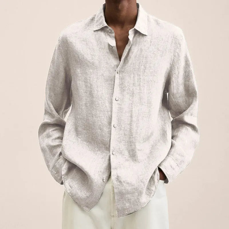 FLORENTINO® Men's Solid Color Cotton Linen Long Sleeve Shirt