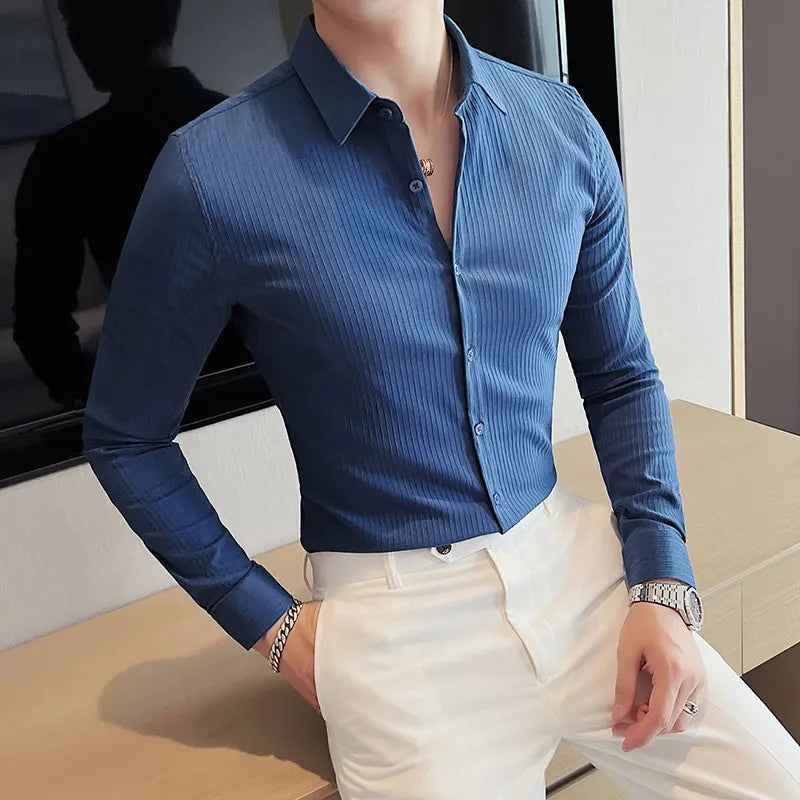 CASPAR® Dark Striped Slim Fit Dress Shirt