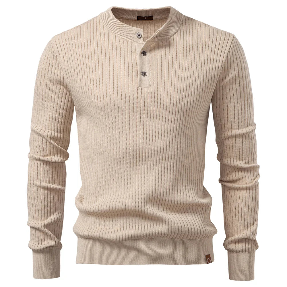 VINCELLI® Ribbed Button Placket Long Sleeve Polo