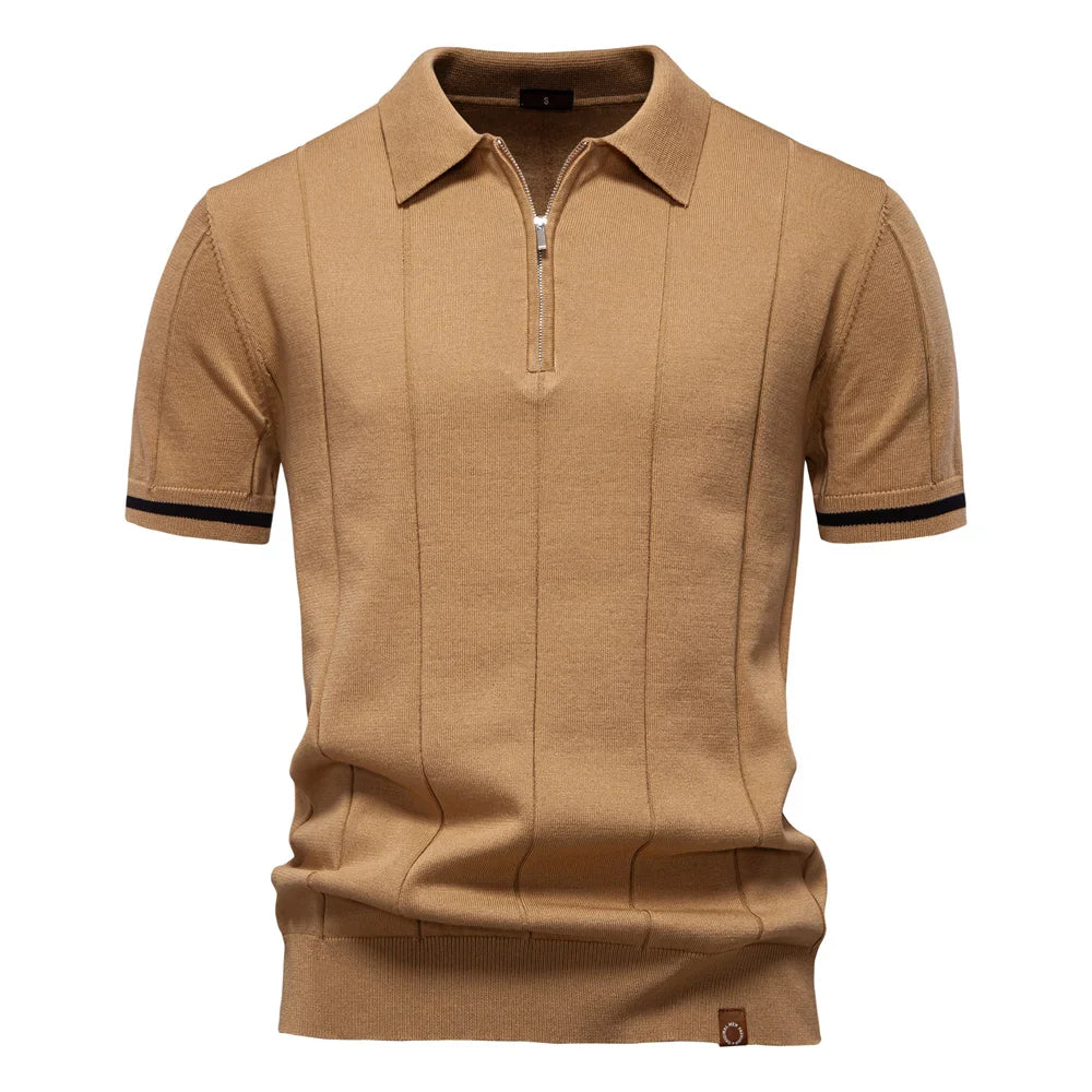 CASTELVI® Zip-Collar Knit Polo Shirt