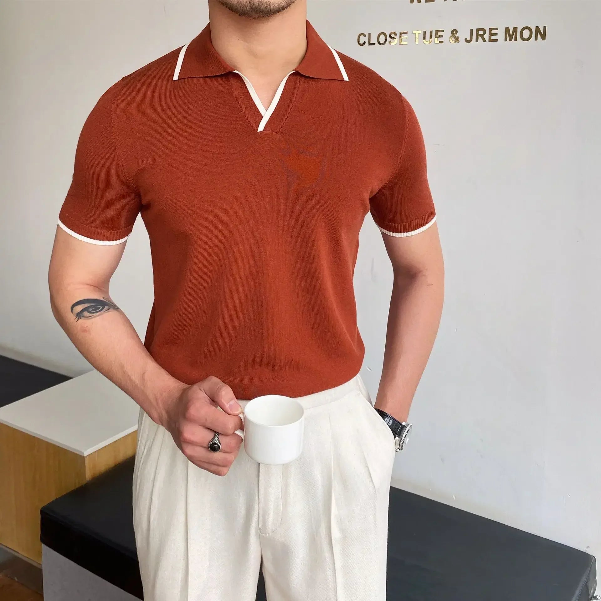 ALTAVILLA® Elbow-Sleeve Knit Polo Shirt