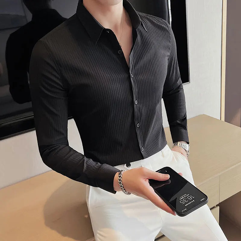 CASPAR® Dark Striped Slim Fit Dress Shirt