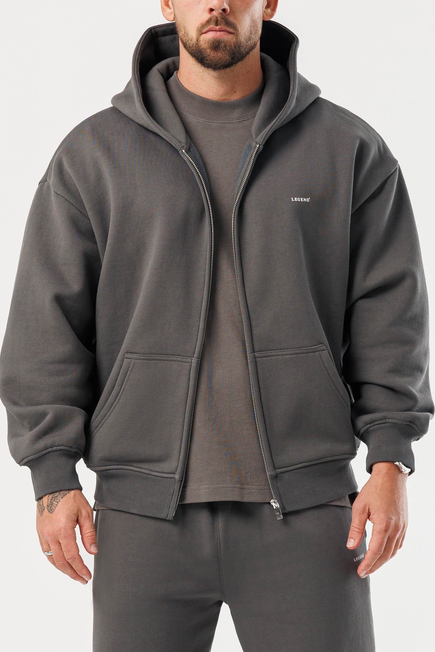 ZIPPED HOODIE - DARK GREY