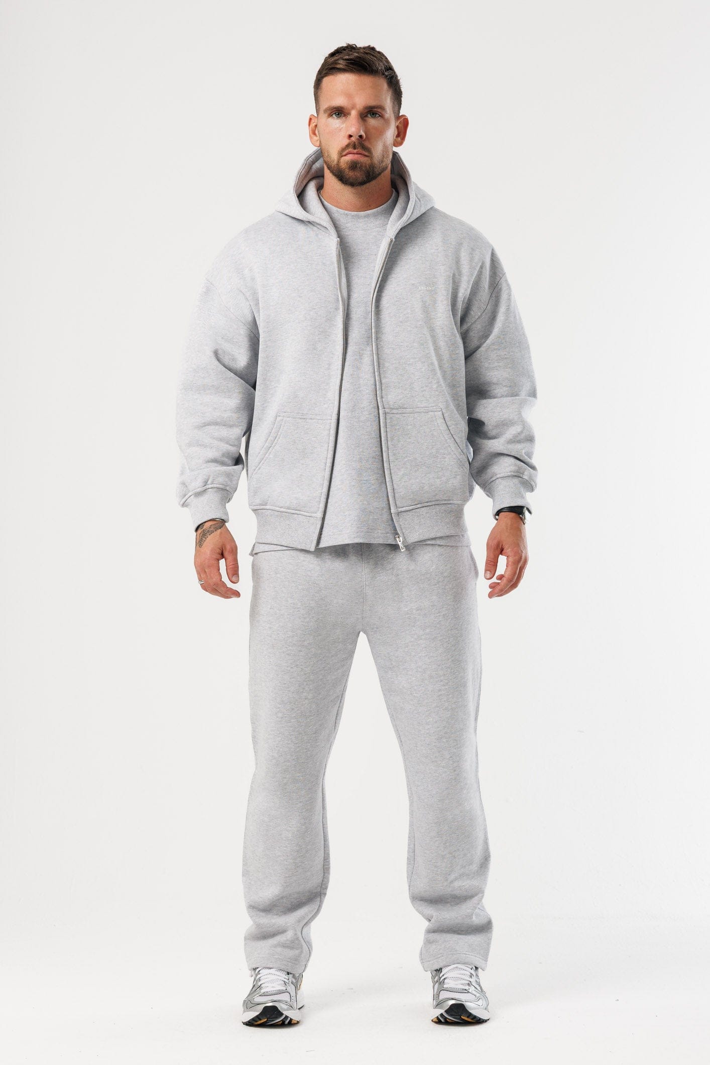ZIPPED HOODIE - GREY MARL