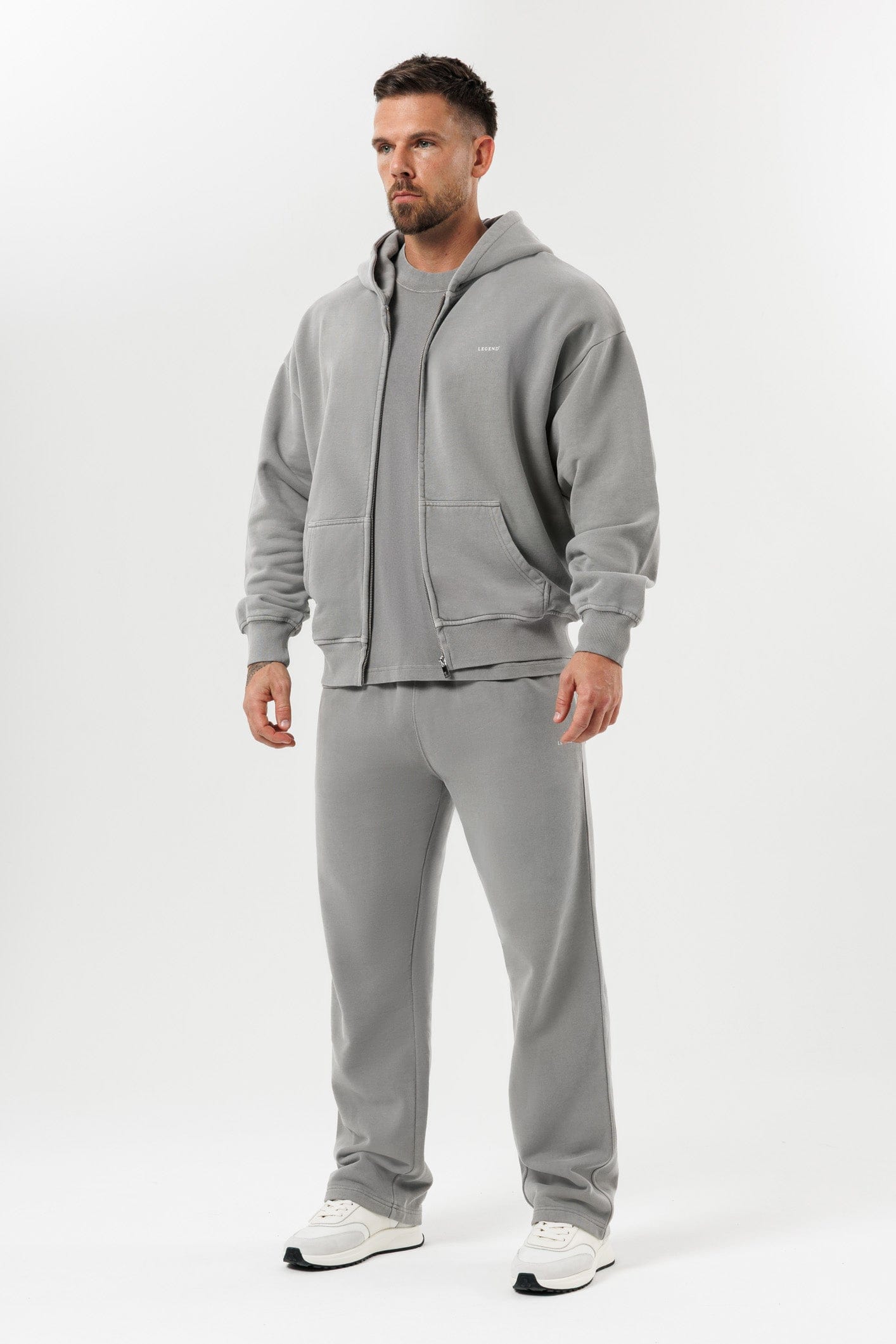 ZIPPED HOODIE - WASHED GREY