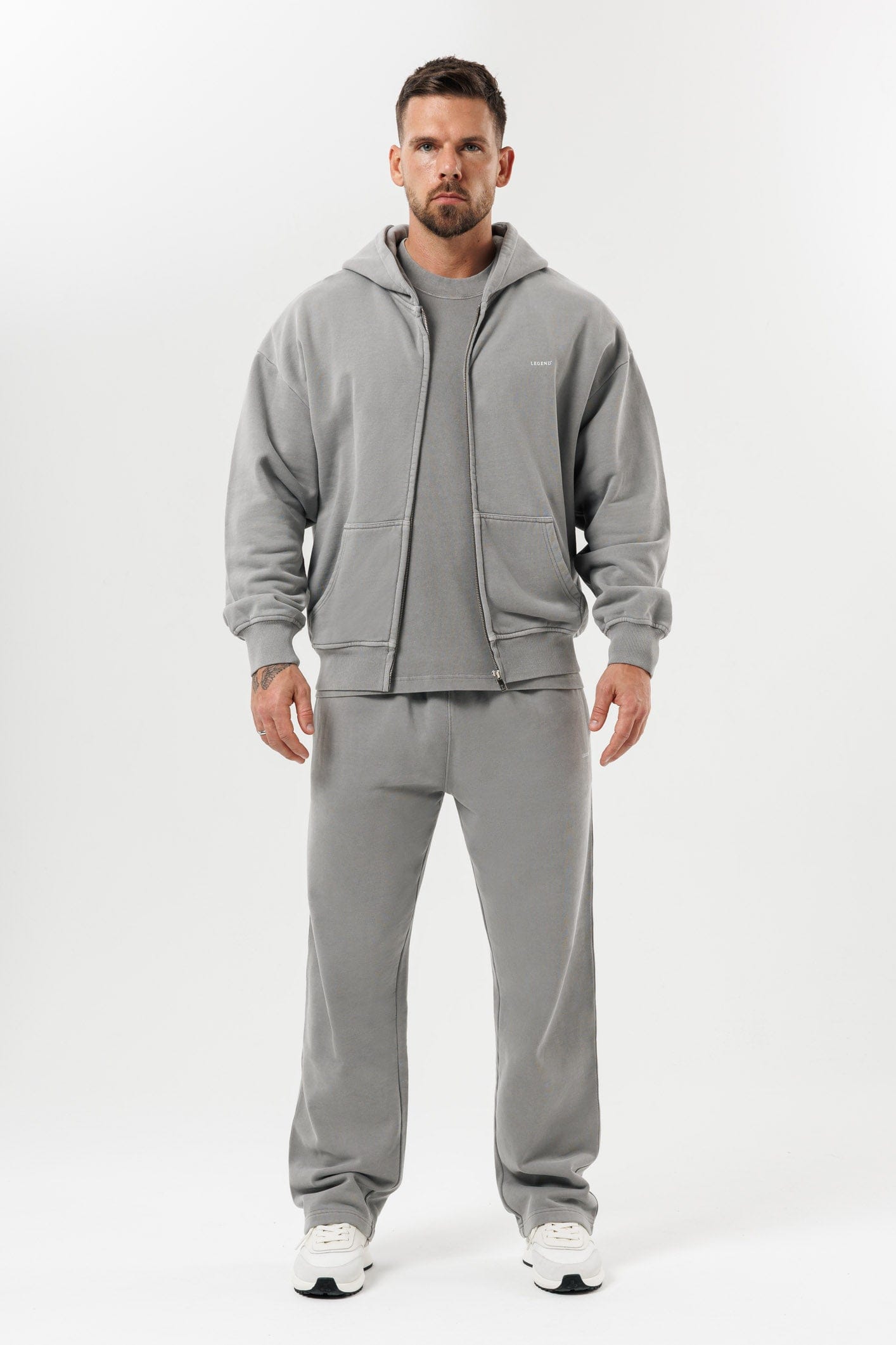 ZIPPED HOODIE - WASHED GREY