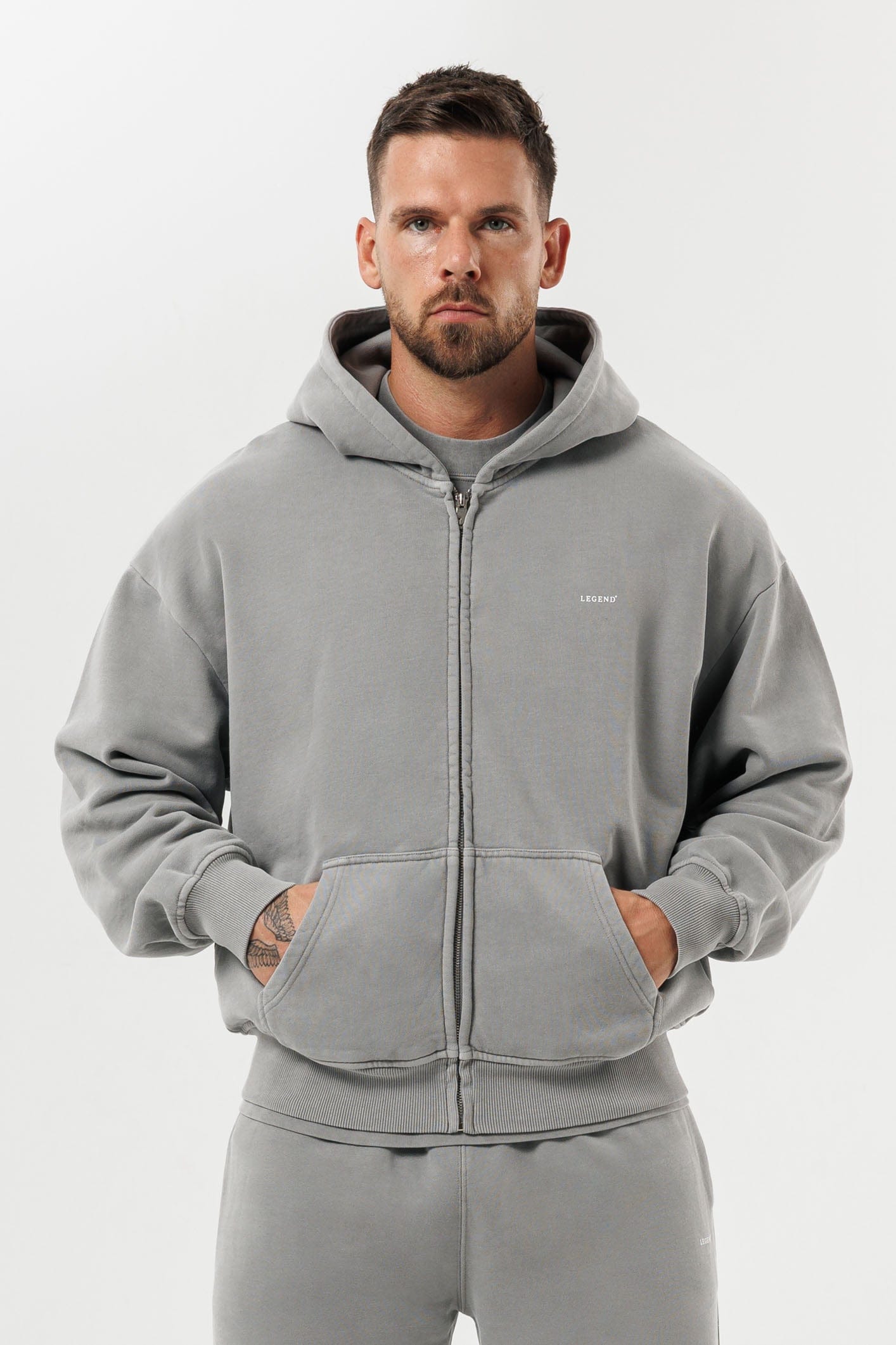 ZIPPED HOODIE - WASHED GREY