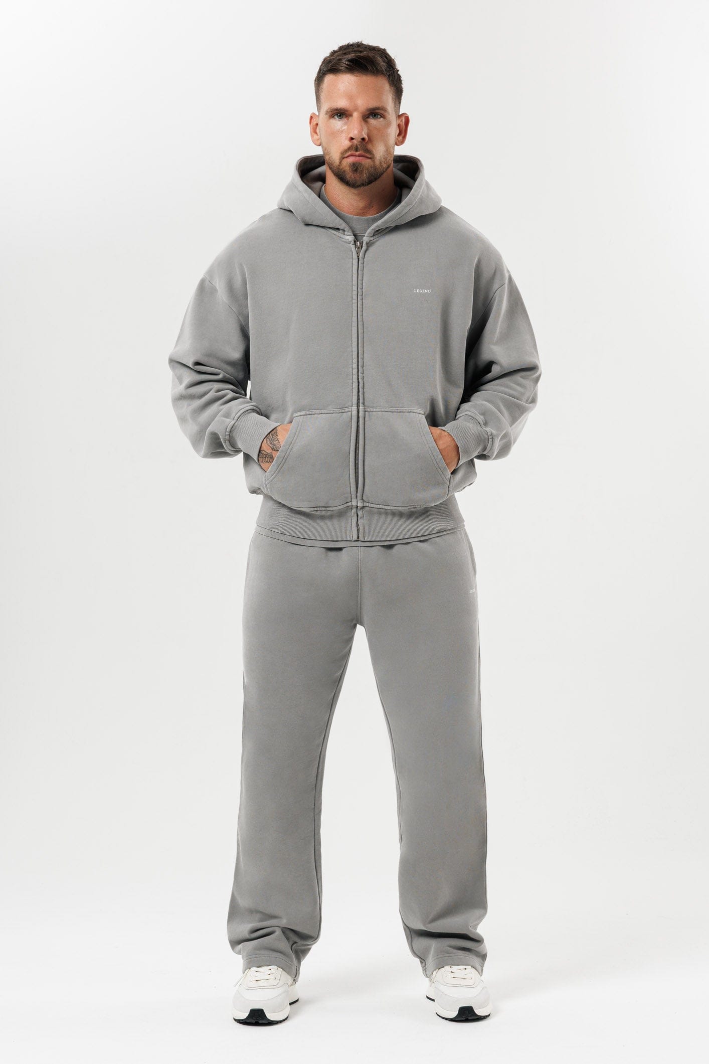 ZIPPED HOODIE - WASHED GREY