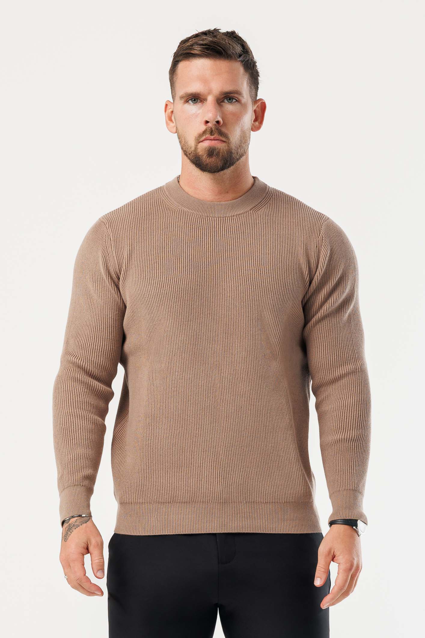 RIDGE KNIT SWEATER - BROWN