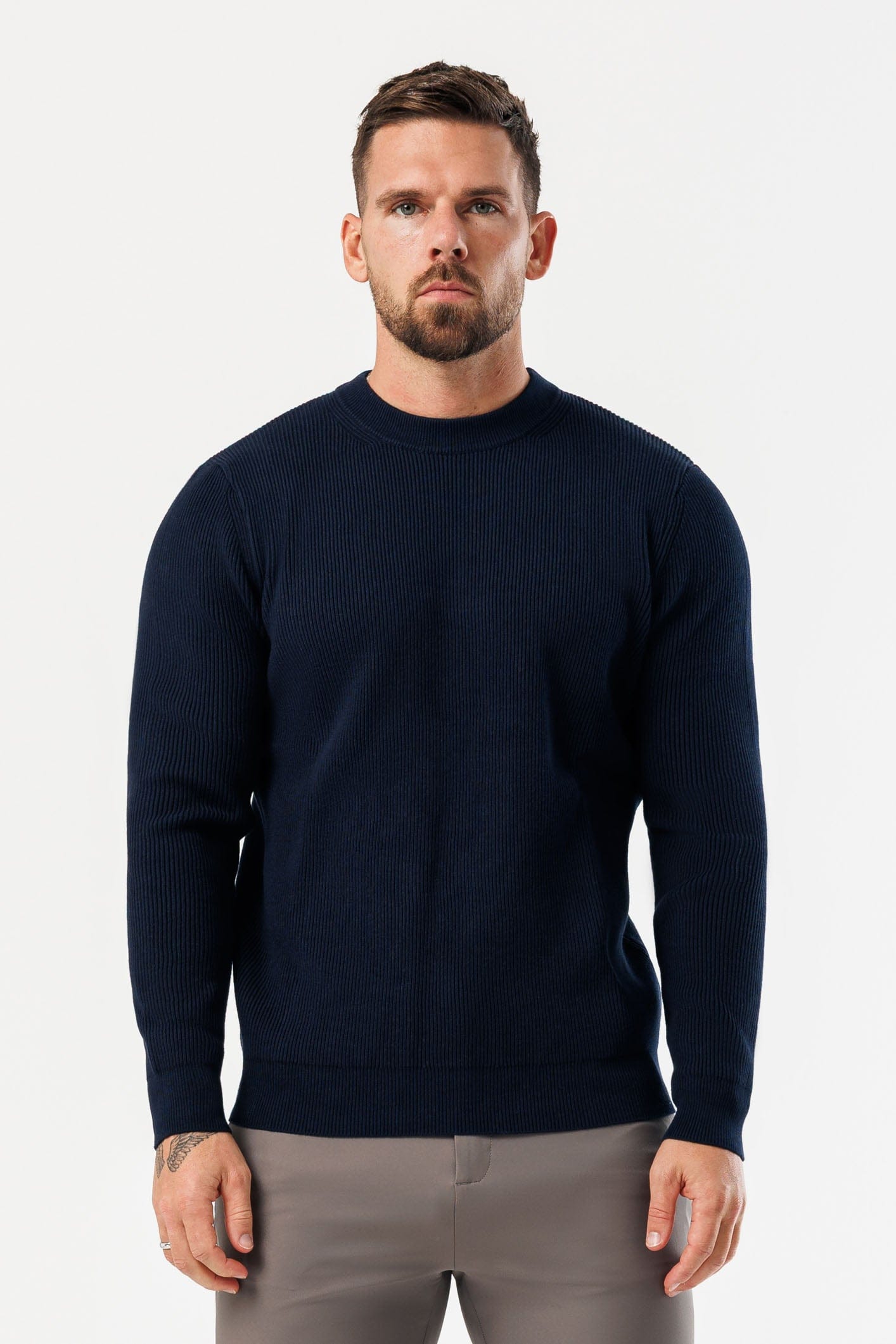 RIDGE KNIT SWEATER - NAVY