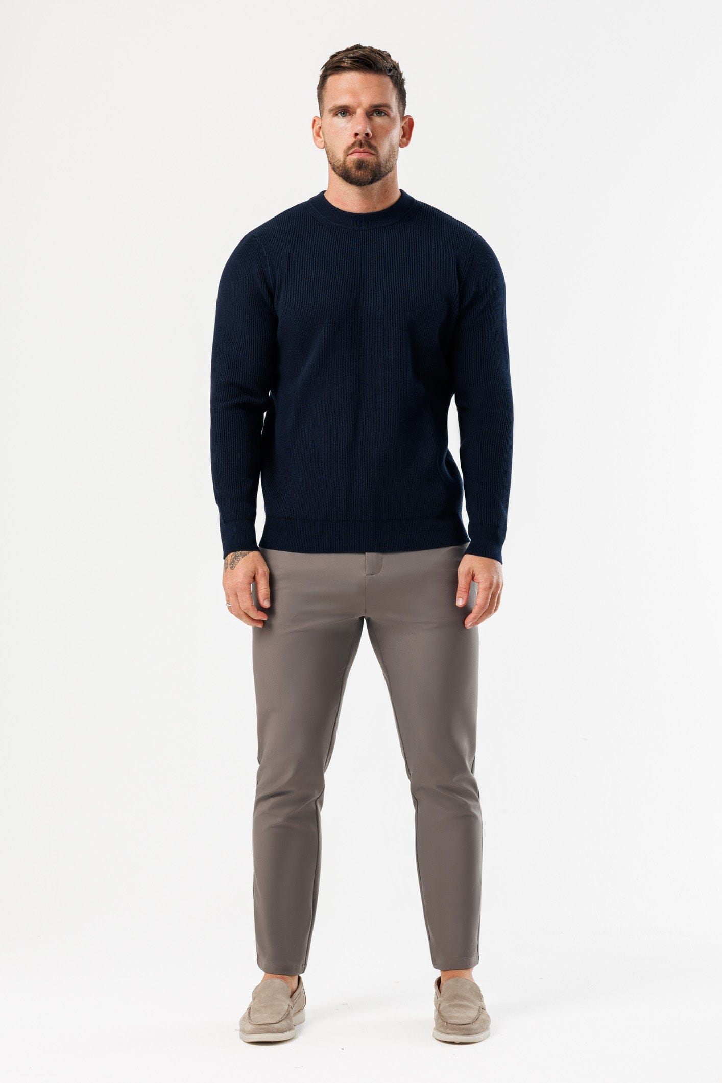RIDGE KNIT SWEATER - NAVY