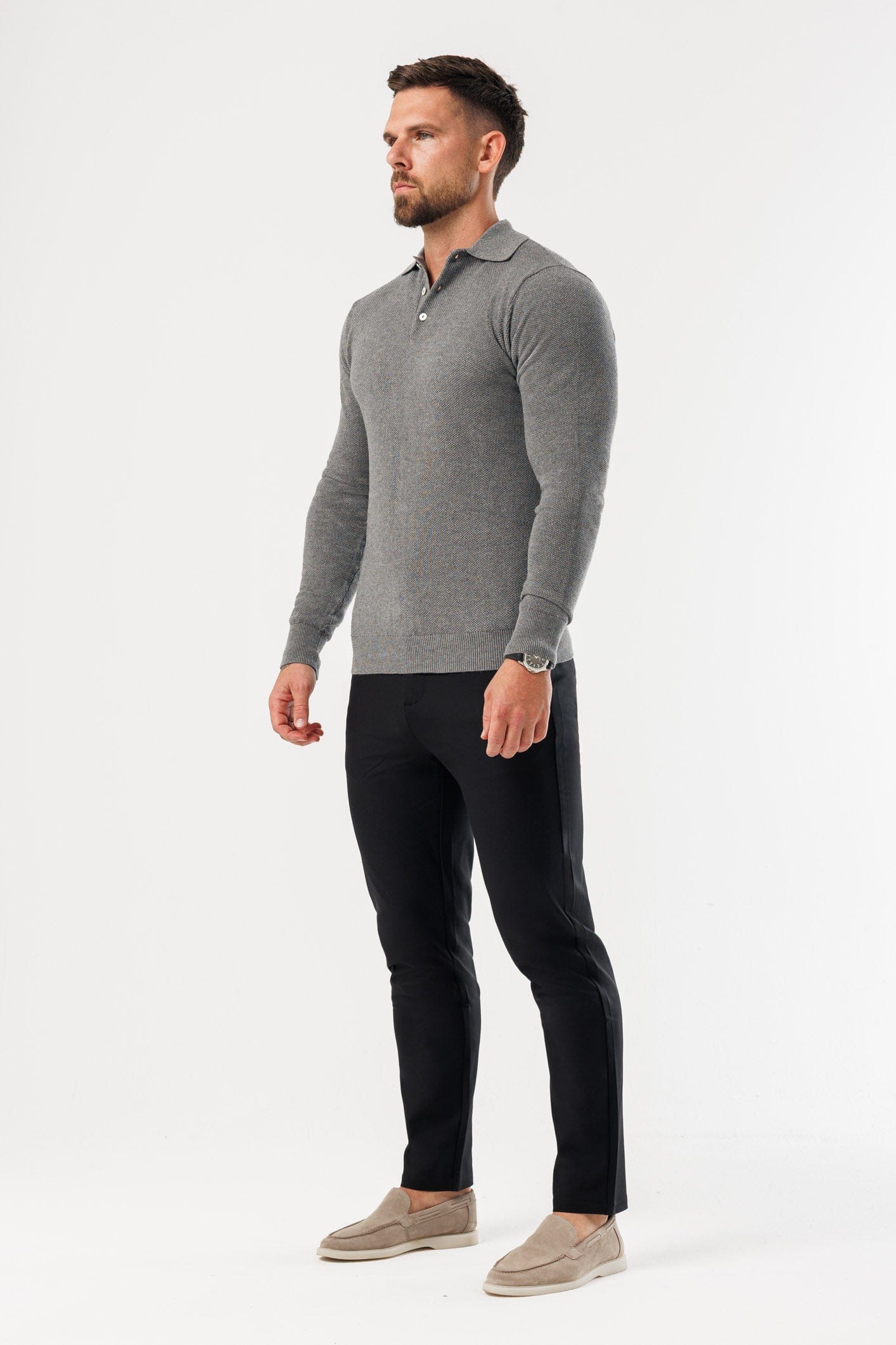 COAST LONG SLEEVE POLO - DARK GREY