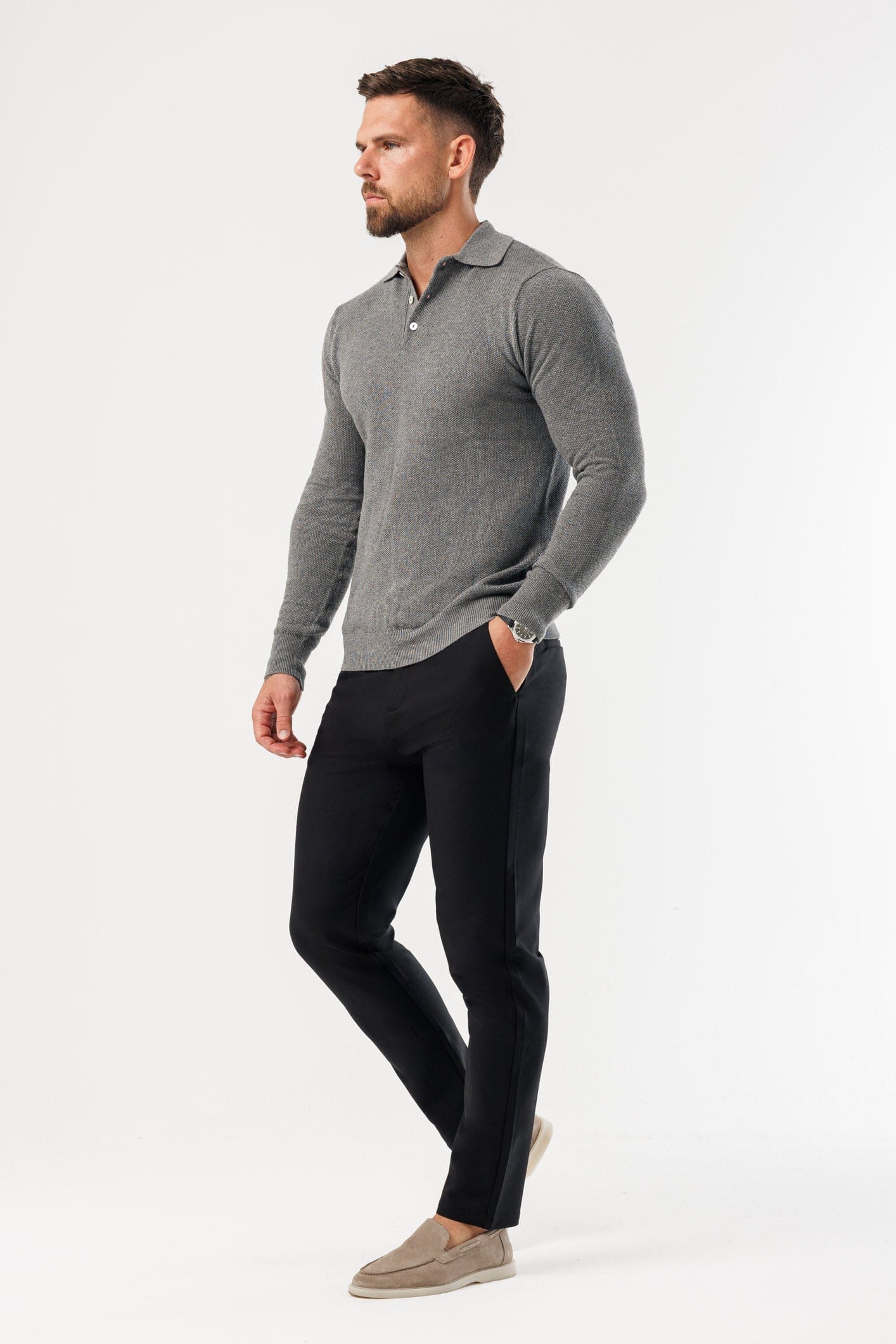 COAST LONG SLEEVE POLO - DARK GREY