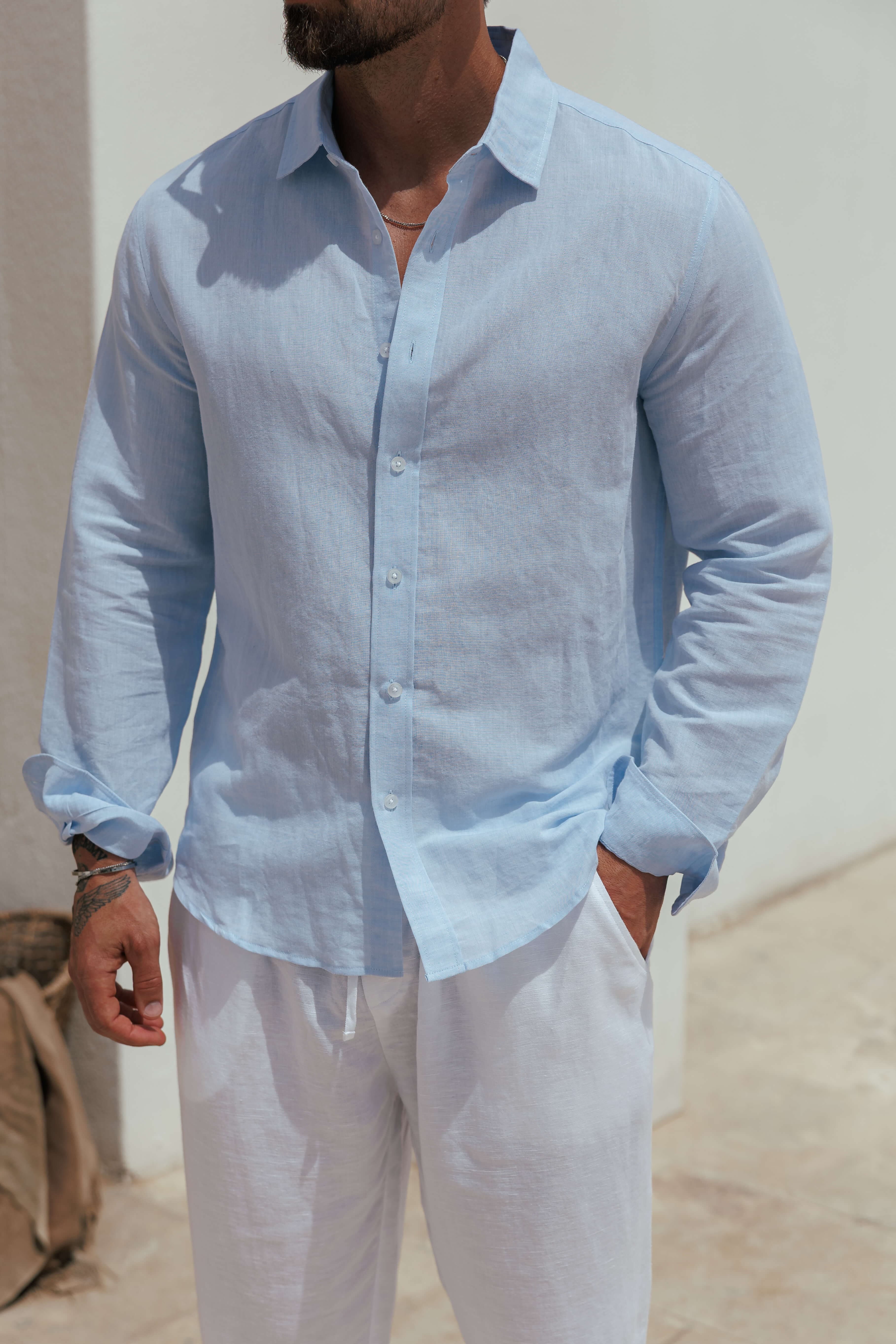 LUXE LINEN SHIRT - LIGHT BLUE