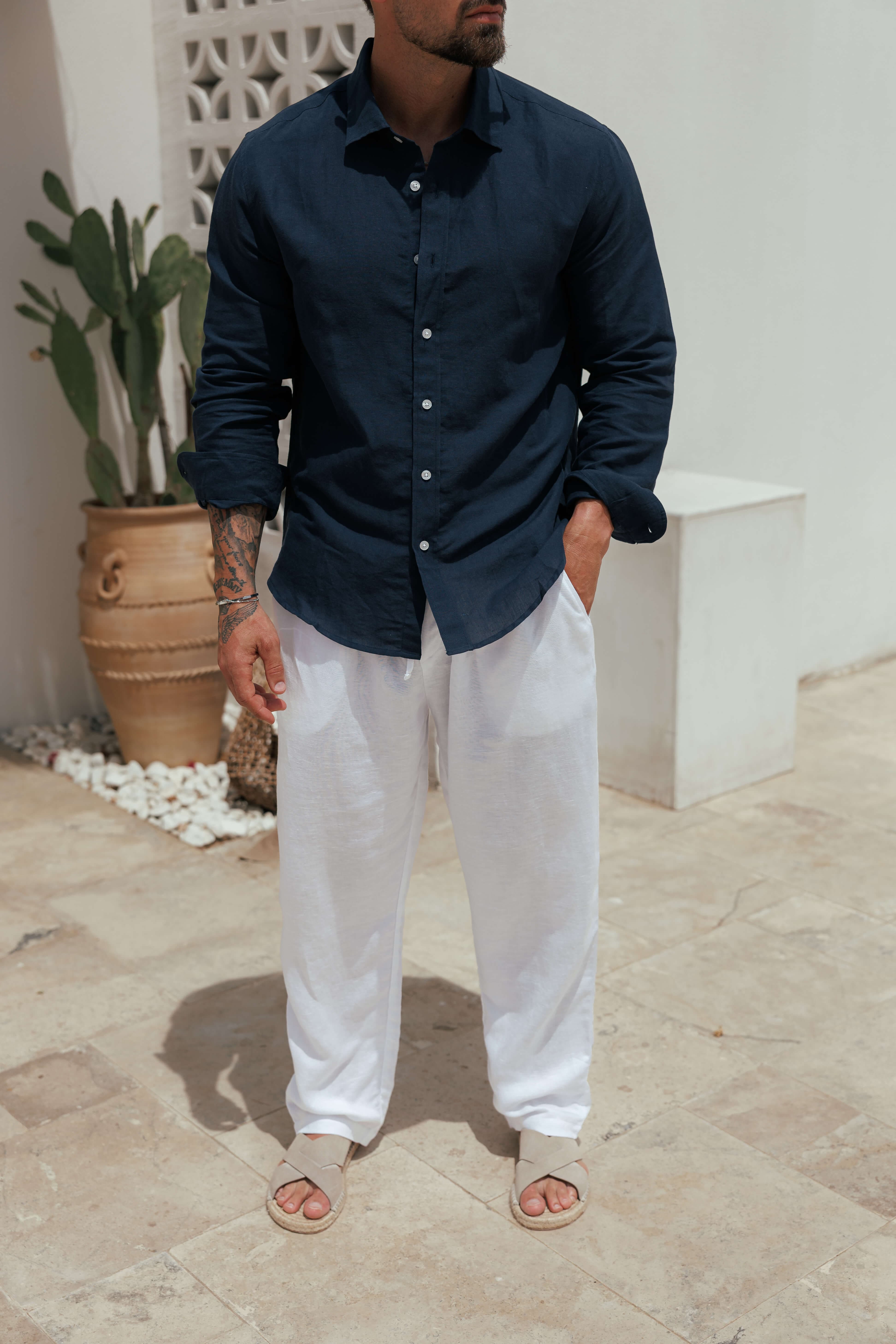 LUXE LINEN SHIRT - NAVY