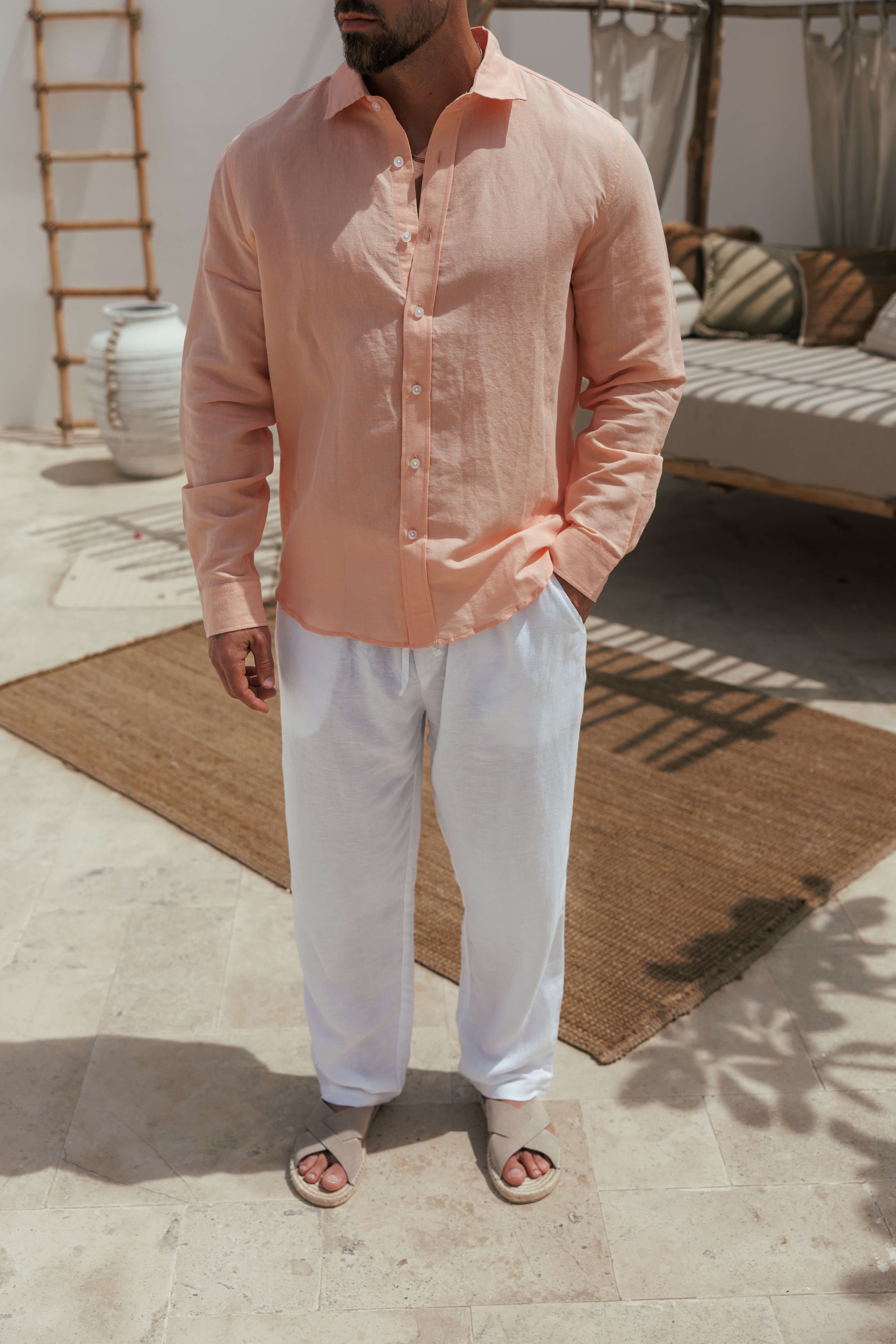 LUXE LINEN SHIRT - SALMON