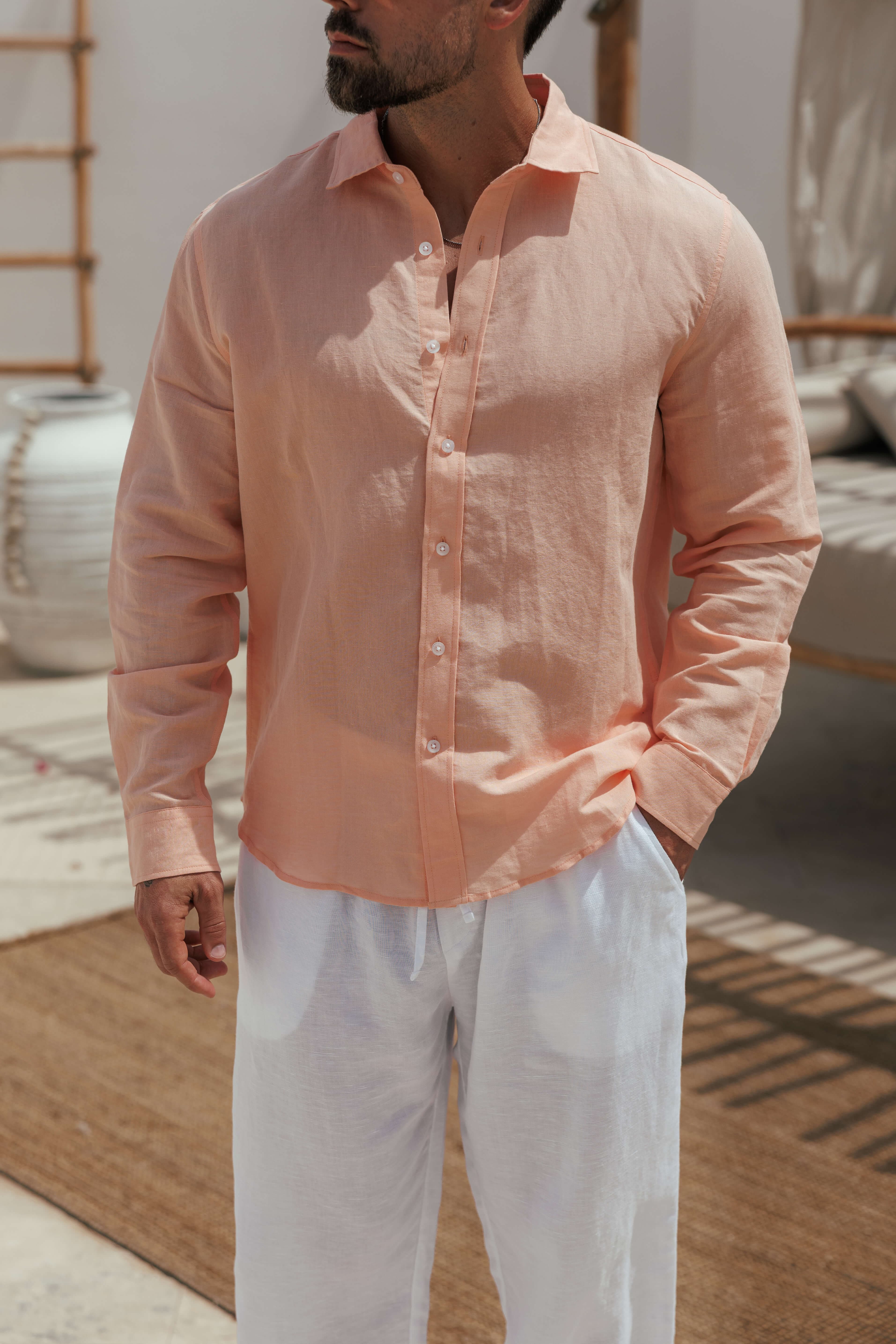 LUXE LINEN SHIRT - SALMON