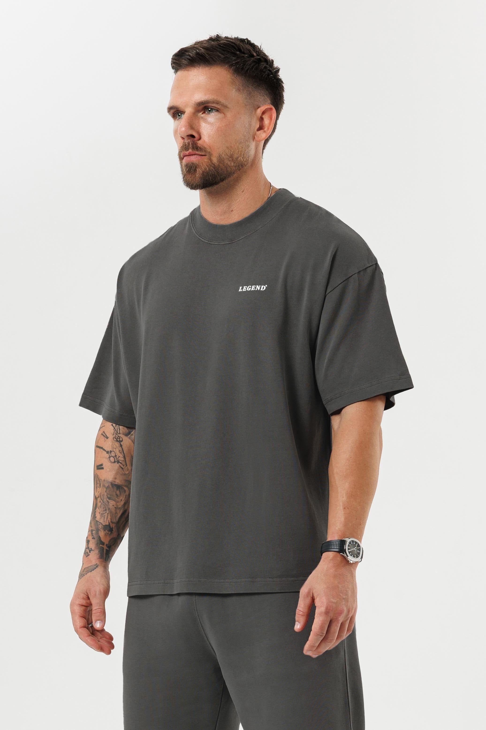 PRINT OVERSIZED T-SHIRT - GUN METAL